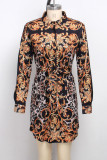 Multicolor Fashion Casual Print Basic Turndown Collar Shirt Dress