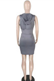 Grey Sexy Casual Solid Basic Hooded Collar Sleeveless Dress Dresses