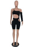 Black Fashion Sexy Solid Hollowed Out Backless Spaghetti Strap Skinny Romper