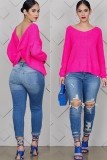 White O Neck Long Sleeve Solid 