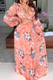 Pink Sexy Print Hollowed Out V Neck Printed Dress Dresses