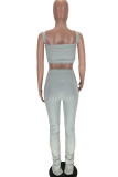 Grey Polyester Fashion Sexy Solid Burn-out Two Piece Suits pencil Sleeveless Two Pieces