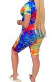 Gold Blends Fashion Casual adult Ma'am Print Tie Dye Two Piece Suits Straight Short Sleeve Two Pieces