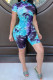 Blue Fashion Casual Tie-dyed Short Sleeve Mandarin Collar Jumpsuits