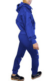 Blue Fashion Casual Adult Polyester Solid Ripped Split Joint Hooded Collar Long Sleeve Regular Sleeve Regular Two Pieces