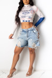 White Sexy Casual Street Milk Fiber Letter Patchwork Print Eyes Printed Graffiti Half A Turtleneck Tops