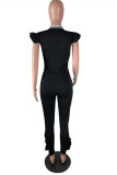 Black Fashion Casual Letter Print With Bow O Neck Skinny Jumpsuits