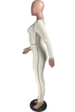 White Fashion Sexy Solid Hollowed Out Strap Design V Neck Skinny Jumpsuits