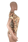 Yellow Fashion Casual Print Basic O Neck Tops