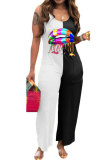rose red Fashion Casual Patchwork Lip Polyester Sleeveless Slip Jumpsuits