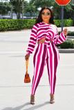 Orange adult Sexy Fashion Bandage Print Two Piece Suits Striped pencil Long Sleeve
