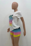Rose Red Fashion Casual Gradual Change Letter Print Basic O Neck Short Sleeve Two Pieces