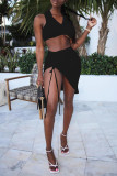Grey Fashion Sexy Solid Asymmetrical V Neck Sleeveless Two Pieces