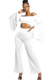White Sexy Patchwork Solid Ruffled Polyester Long Sleeve one word collar Jumpsuits