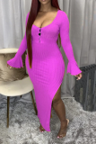 Blue Sexy Solid Split Joint O Neck Irregular Dress Dresses