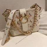 Rice White Fashion Chain Stitching Printed Shoulder Messenger Bag