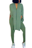 Light Green Fashion Sexy adult Ma'am Patchwork Solid Two Piece Suits pencil Short Sleeve Two Pieces