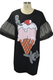 White Fashion Casual Print Patchwork O Neck T-shirt Dress