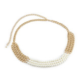 Gold Fashion Multilayer Imitation Pearl Tassel Chain Waist Chain