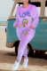 Purple Casual Print Letter O Neck Long Sleeve Two Pieces