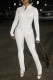 White Fashion Casual Solid Basic Turtleneck Regular Jumpsuits
