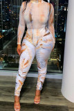 Colour Sexy Casual Print Fold Turtleneck Long Sleeve Two Pieces