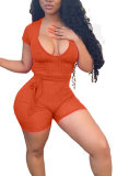 Black Fashion Sexy Patchwork bandage Solid Short Sleeve V Neck Rompers