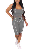 Grey venetian Fashion Active adult Ma'am Patchwork Solid Two Piece Suits pencil Sleeveless Two Pieces