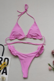 Pink Sexy Solid Split Joint Frenulum Swimwears
