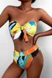 Red Sexy Print Embroidered Split Joint Swimwears
