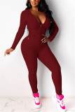 Wine Red Casual Sportswear Long Sleeve Hooded Collar Regular Sleeve Regular Solid Two Pieces