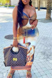 Multicolor Fashion Sexy Print Backless Strap Design Halter Sleeveless Dress