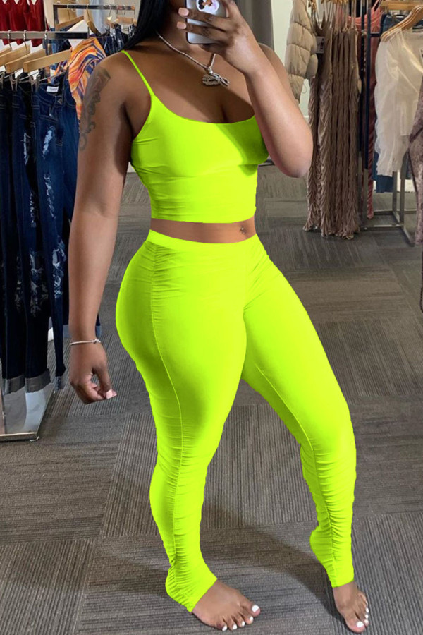 Fluorescent green Sexy Solid pencil Sleeveless Two Pieces