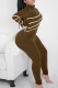 Coffee Sexy Print Patchwork Mandarin Collar Skinny Jumpsuits
