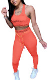 Orange Milk Silk Fashion Sexy Letter Patchwork Two Piece Suits pencil Sleeveless Two Pieces