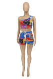 Colour Sexy Casual Print Backless Sleeveless Two Pieces