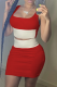 Red Sexy Color Block Patchwork Square Collar Sleeveless Two Pieces