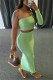 Green Fashion Sexy Long Sleeve Oblique Collar Single Sleeve Short Solid Two Pieces