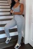 Red Casual Sportswear Solid Vests Pants V Neck Sleeveless Two Pieces