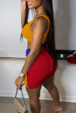 Red Fashion Sexy Patchwork Backless One Shoulder Sleeveless Two Pieces