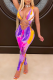 Rose Red Sexy Print Patchwork Spaghetti Strap Skinny Jumpsuits
