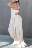 Apricot Sexy Solid Patchwork Spaghetti Strap Sleeveless Two Pieces