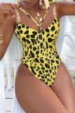 Yellow Sexy Print Patchwork Chains Swimwears Two Pieces