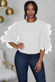 White O Neck Half Sleeve Mesh Solid Patchwork