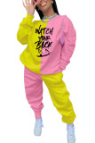Pink Fashion Casual Adult Patchwork Print Patchwork O Neck Long Sleeve Regular Sleeve Regular Two Pieces