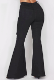 Black Casual Patchwork Ripped Skinny Small Elastic High Waist Speaker Bottoms