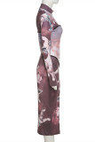 Brown Fashion Sexy Print Basic Half A Turtleneck Long Sleeve Dresses