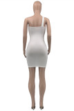 Red Fashion Sexy Solid Hollowed Out Backless One Shoulder Sleeveless Dress