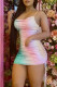 Pink Fashion Sexy Print Draw String Backless Spaghetti Strap Sleeveless Dress