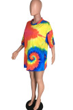 Multicolor Casual Print Tie-dye O Neck Pencil Skirt Dresses